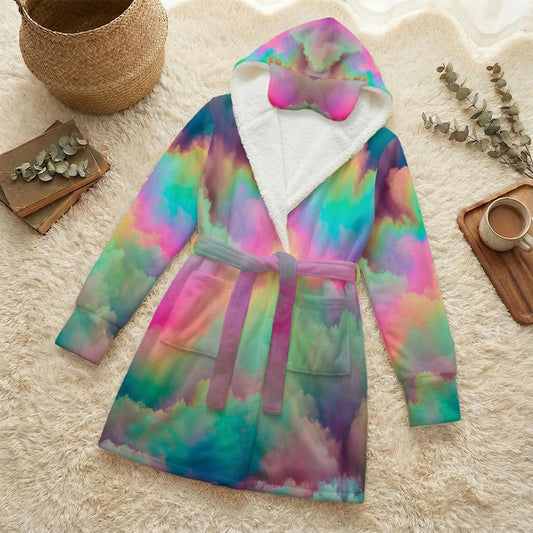 Unisex Flannel Hooded Robe With Eye Mask