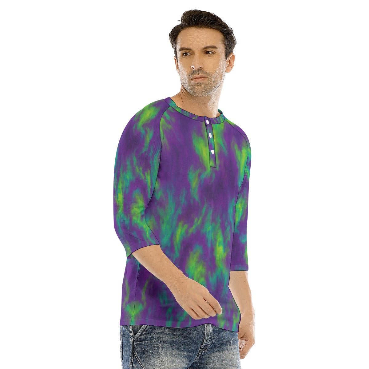 Men's Bracelet Sleeve T-shirt With Button Closure - view 2
