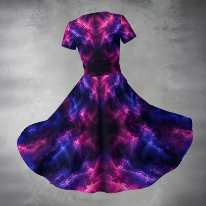 All-over Print Women's Short Sleeve V Neck Midi Dress