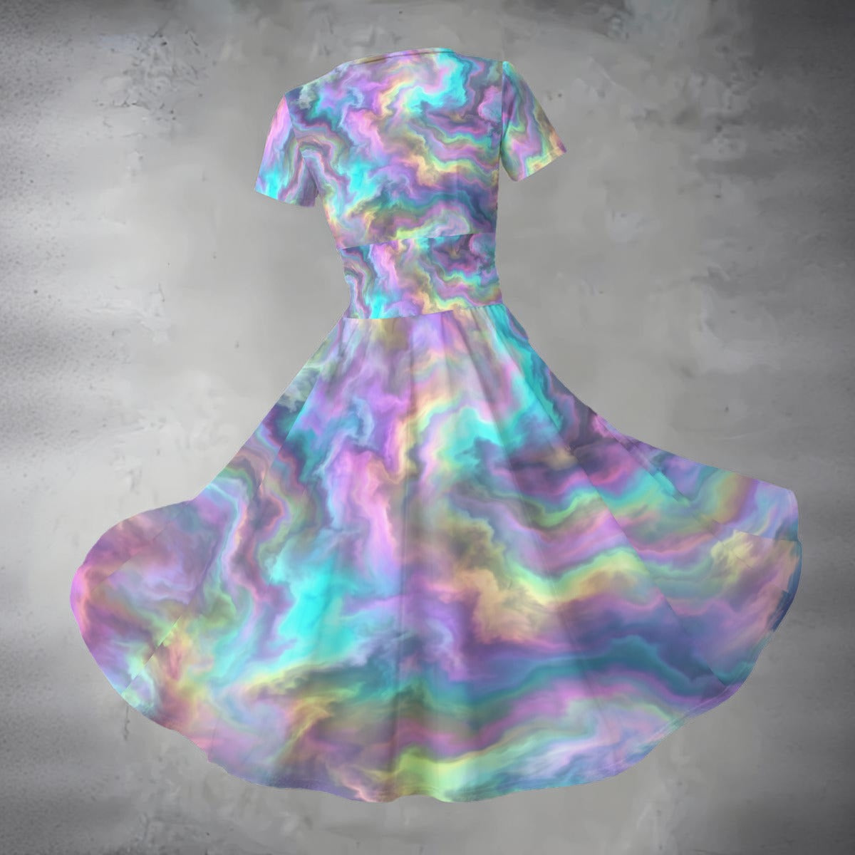 All-over Print Women's Short Sleeve V Neck Midi Dress