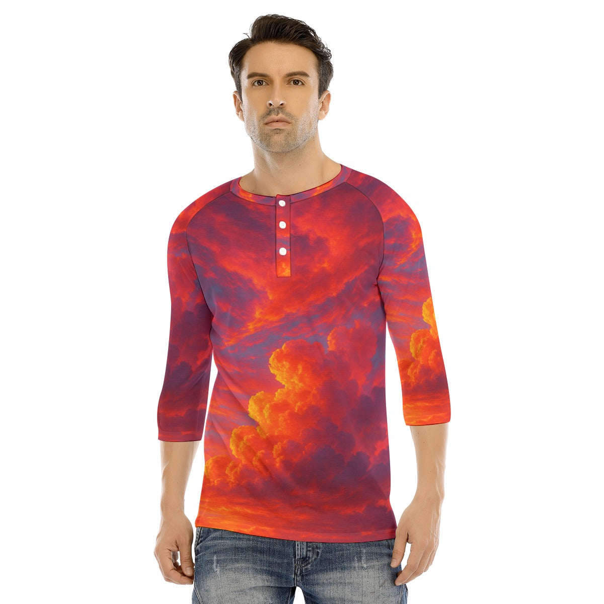 Men's Bracelet Sleeve T-shirt With Button Closure - view 1