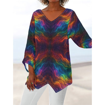 Women's V-neck T-shirt With Irregular Hem