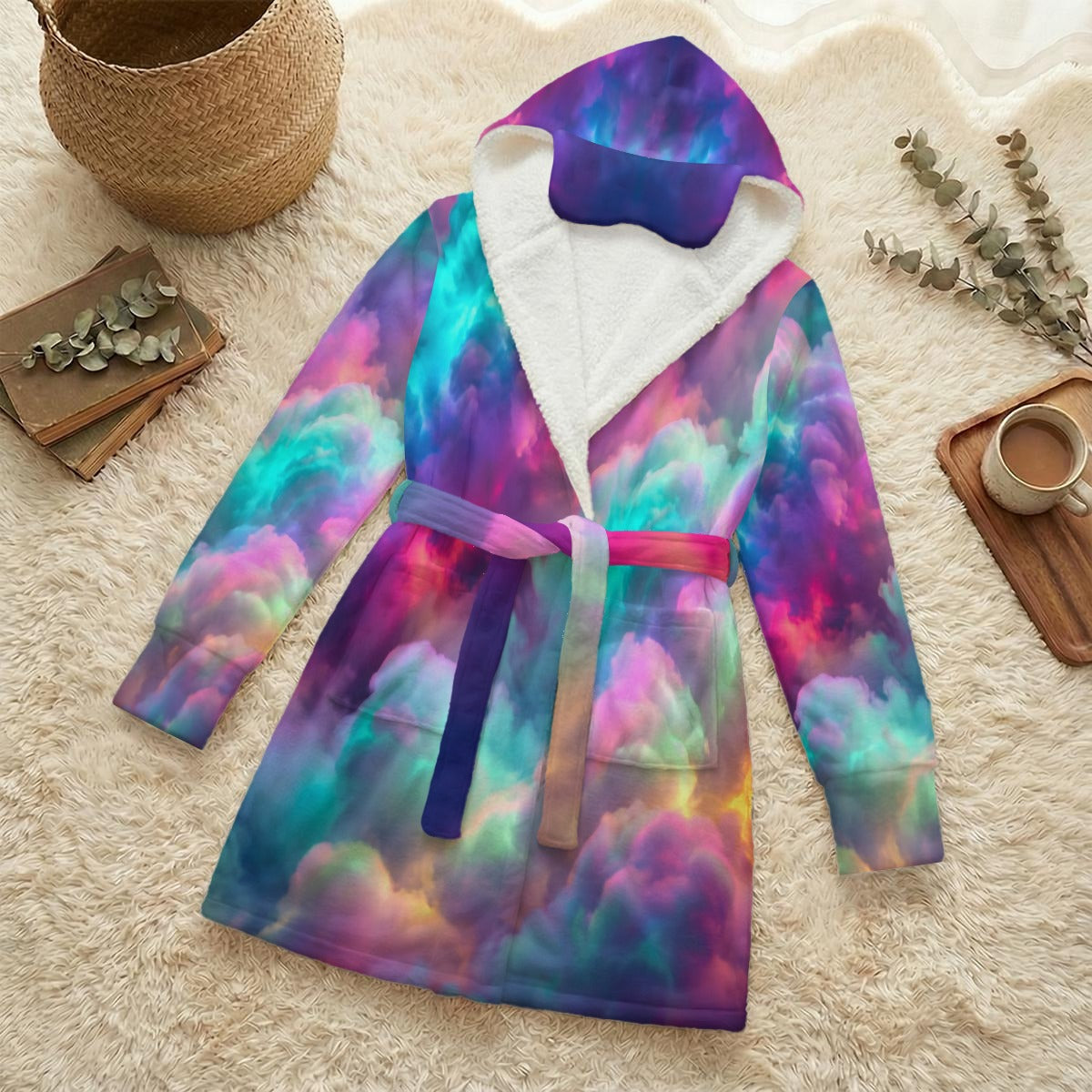 Unisex Flannel Hooded Robe With Eye Mask