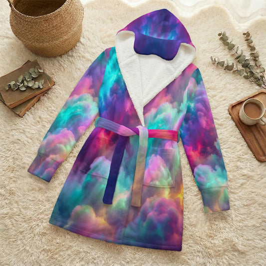 Unisex Flannel Hooded Robe With Eye Mask