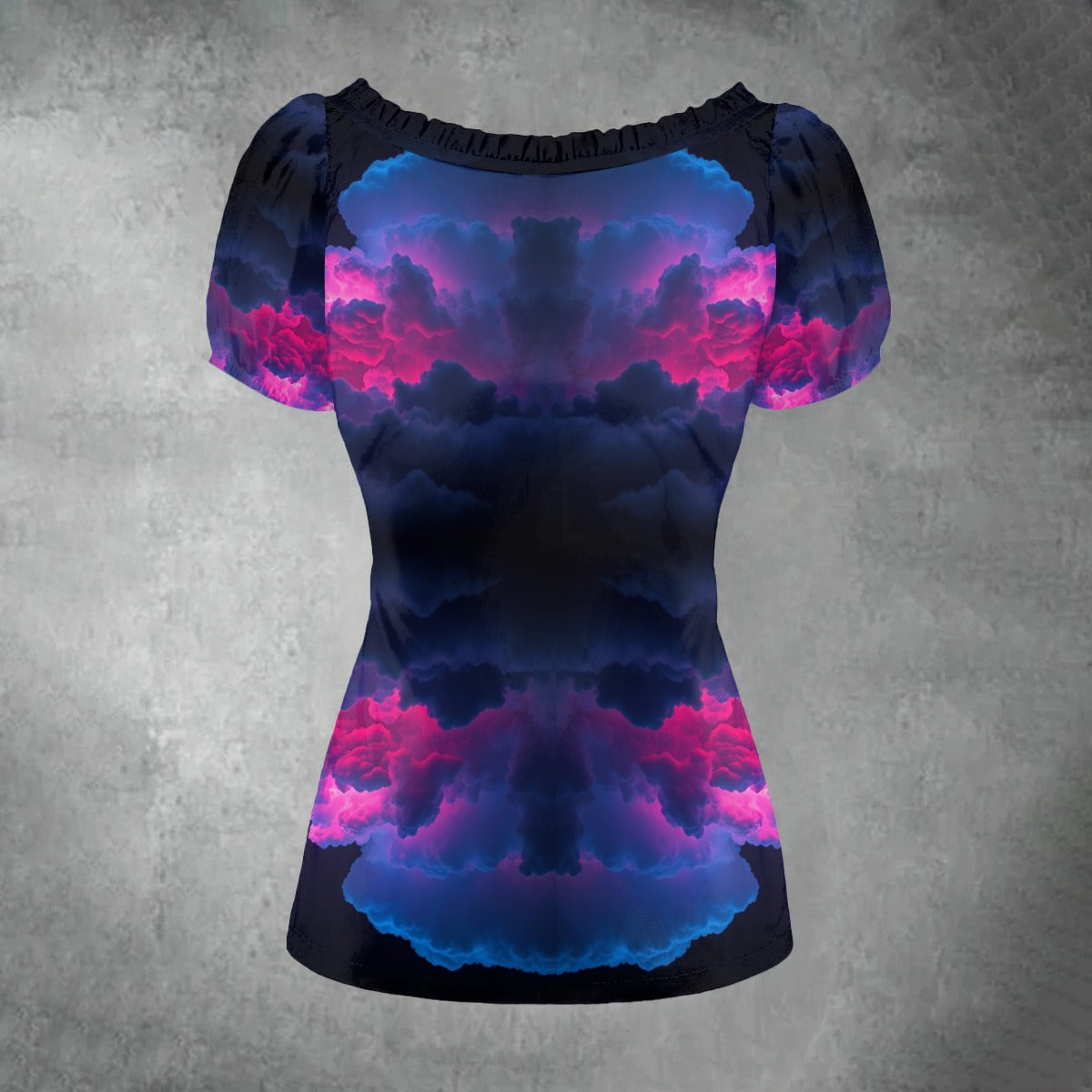 All-over print Women's Puff Sleeve Pleated Shirt