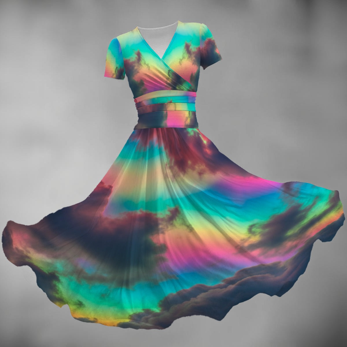 All-over Print Women's Short Sleeve V Neck Midi Dress