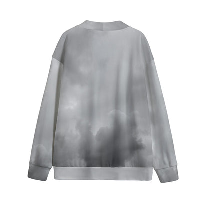 Unisex V-neck Knitted Fleece Cardigan With Button Closure