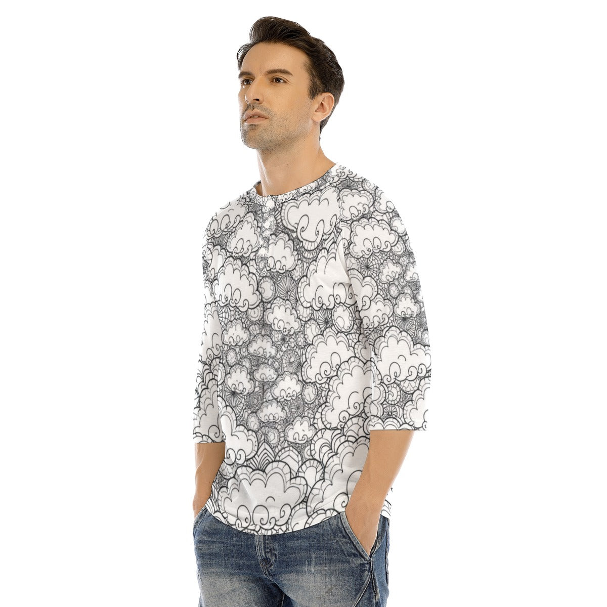 Men's Bracelet Sleeve T-shirt With Button Closure - view 3