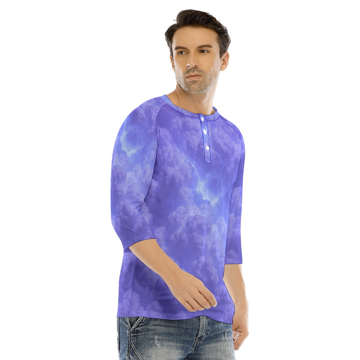 Men's Bracelet Sleeve T-shirt With Button Closure - view 2