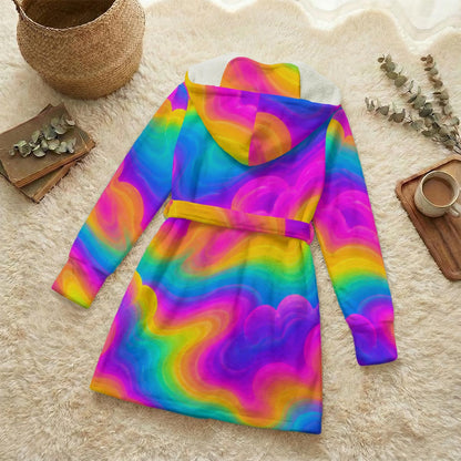 Unisex Flannel Hooded Robe With Eye Mask