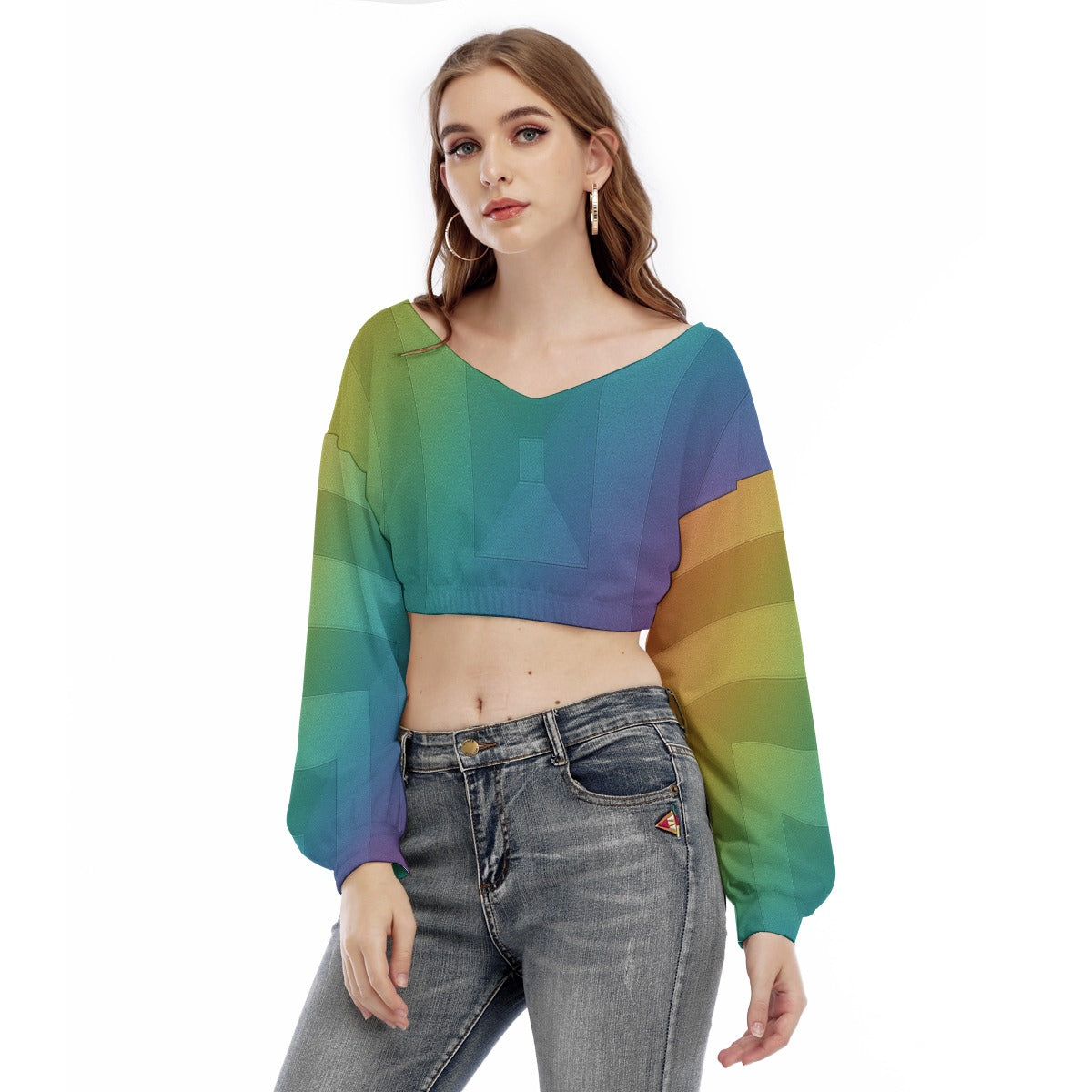 Women's V-neck Long Sleeve Cropped Sweatshirt