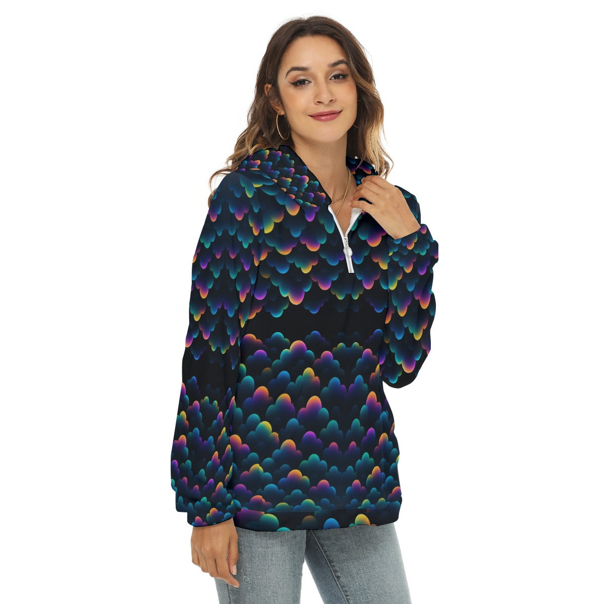 Women's Borg Fleece Hoodie With Half Zip