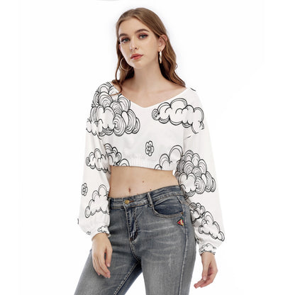 Women's V-neck Long Sleeve Cropped Sweatshirt