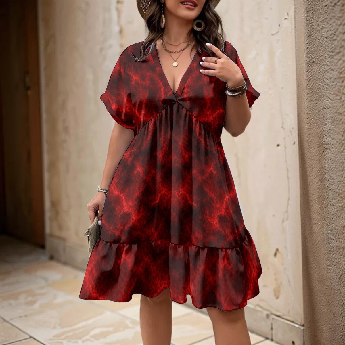 Women’s Floral V-Neck Short Sleeve Dress