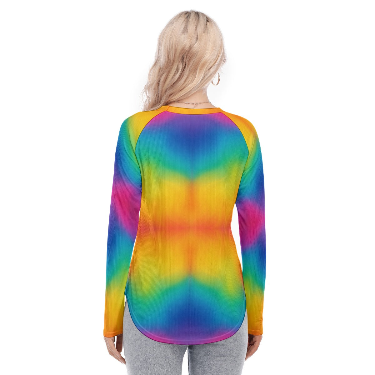 Women's Raglan Sleeves U-Shaped Hem Long Sleeves Blouse