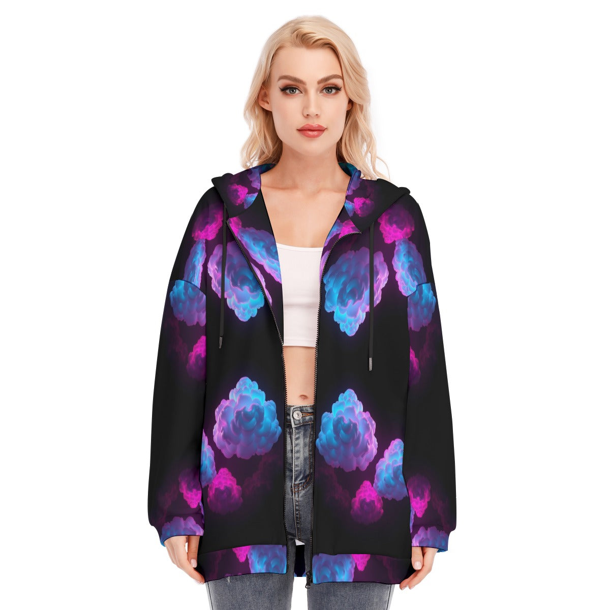 Women's Long Hoodie With Zipper Closure