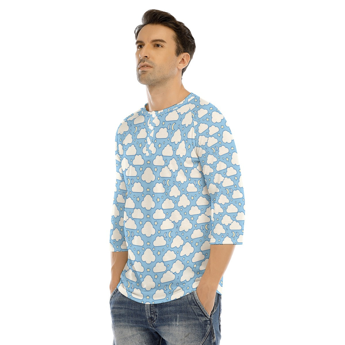 Men's Bracelet Sleeve T-shirt With Button Closure - view 3