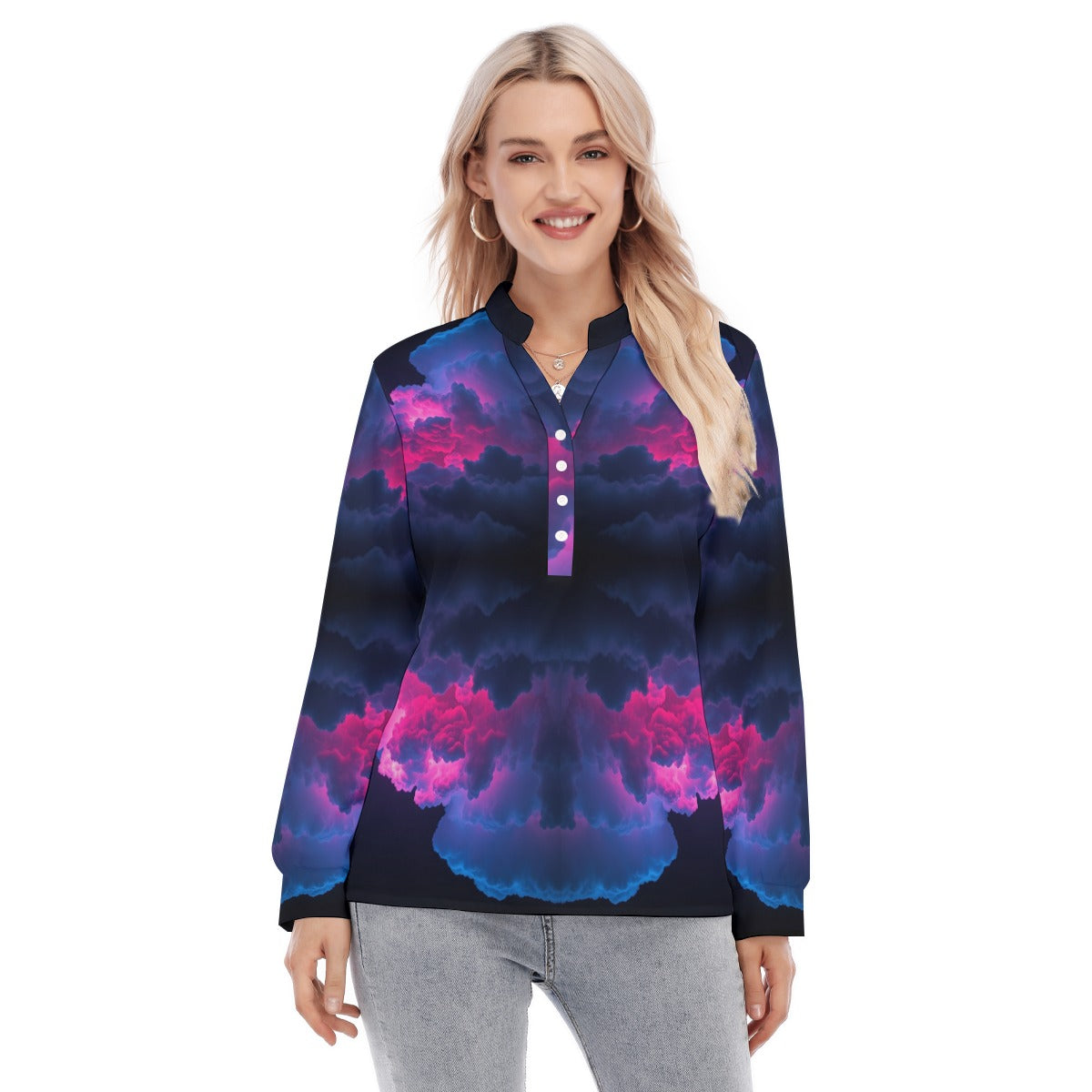 Women's Long Sleeve Blouse With Button Closure