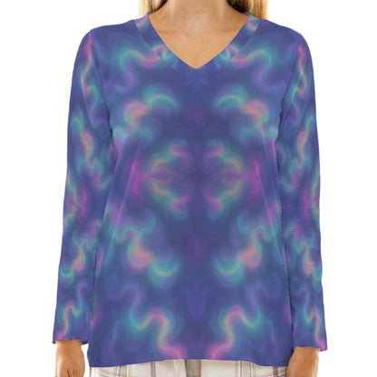 Women's Loose V-Neck T-Shirt With Long Sleeve