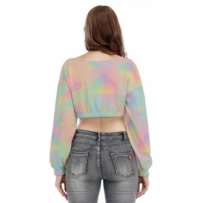 Women's V-neck Long Sleeve Cropped Sweatshirt