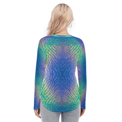 Women's Raglan Sleeves U-Shaped Hem Long Sleeves Blouse