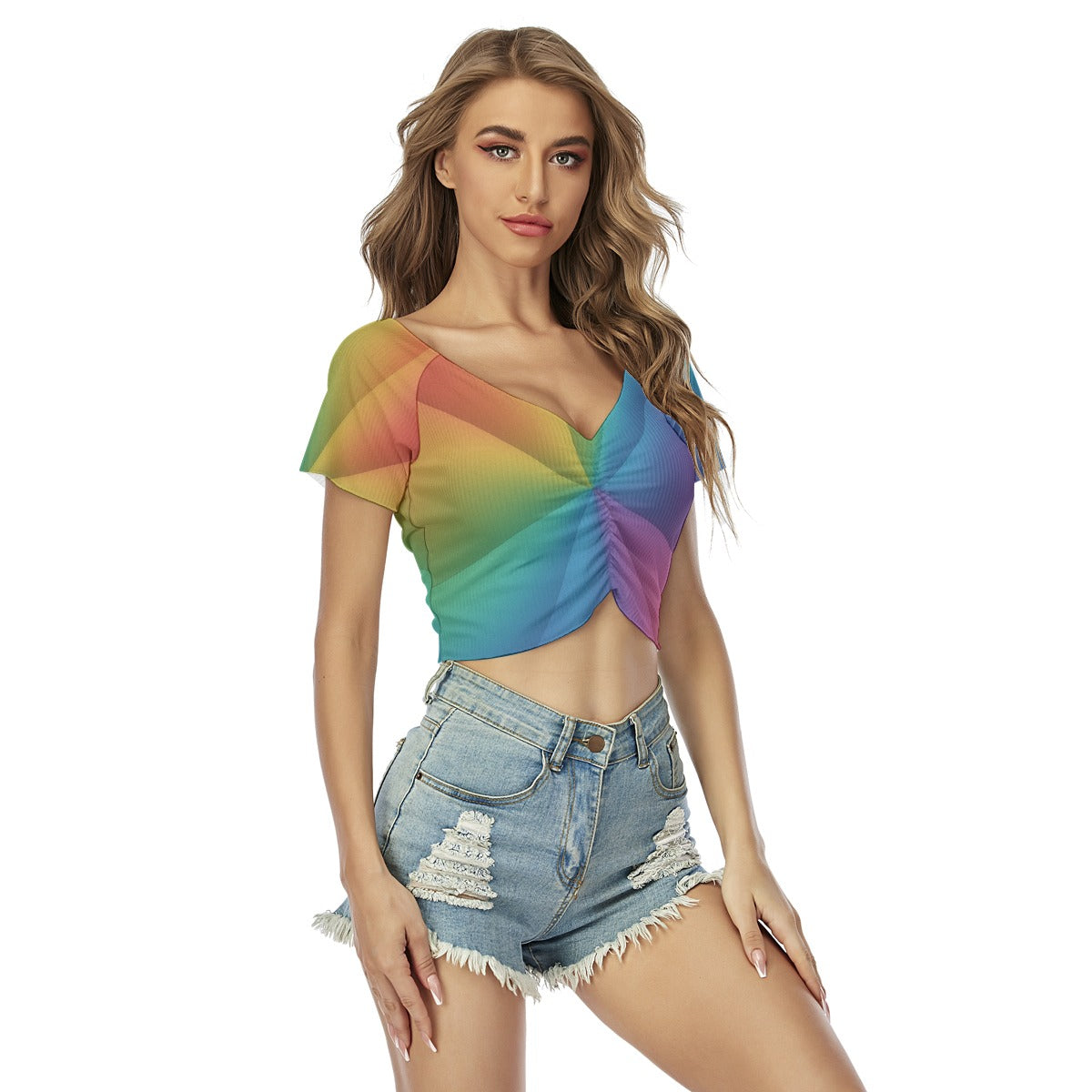 Women's Raglan Drawstring Front Crop Tee