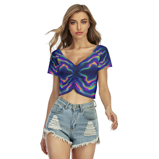 Women's Raglan Drawstring Front Crop Tee