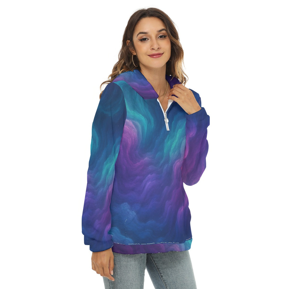 Women's Borg Fleece Hoodie With Half Zip