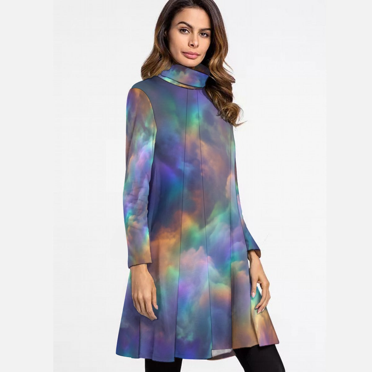 Women's High Neck Dress With Long Sleeve