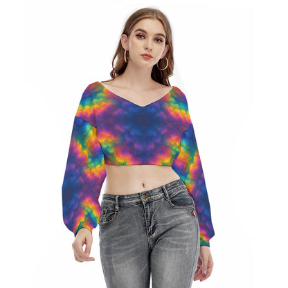 Women's V-neck Long Sleeve Cropped Sweatshirt
