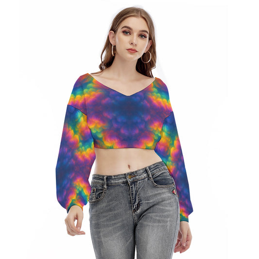 Women's V-neck Long Sleeve Cropped Sweatshirt