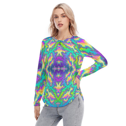 Women's Raglan Sleeves U-Shaped Hem Long Sleeves Blouse