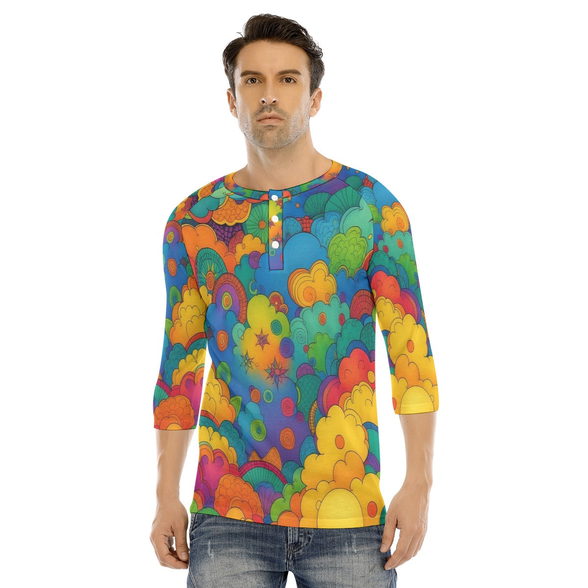 Men's Bracelet Sleeve T-shirt With Button Closure - view 1