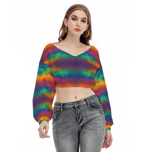 Women's V-neck Long Sleeve Cropped Sweatshirt