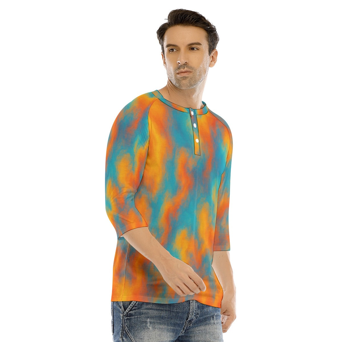 Men's Bracelet Sleeve T-shirt With Button Closure - view 2