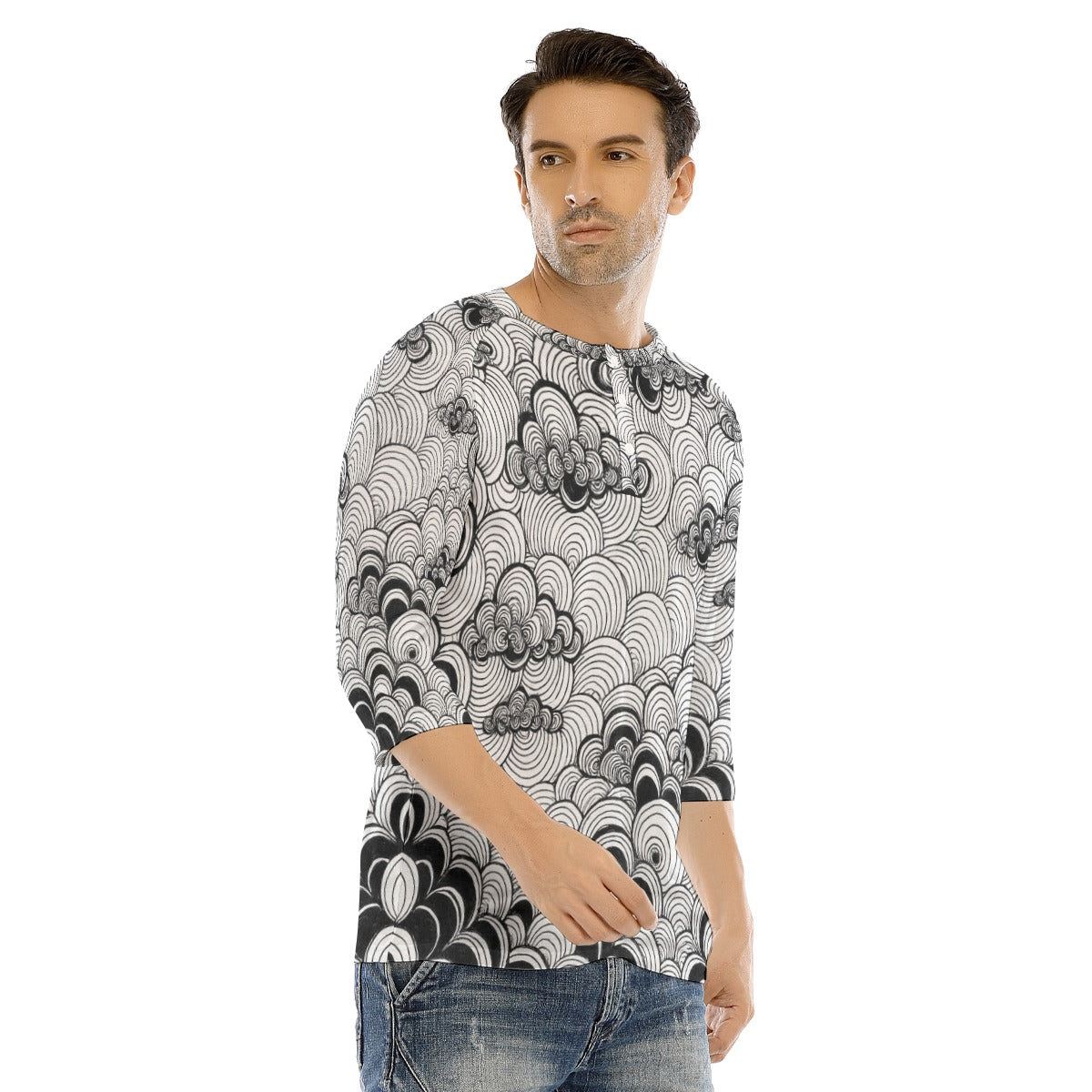 Men's Bracelet Sleeve T-shirt With Button Closure - view 2