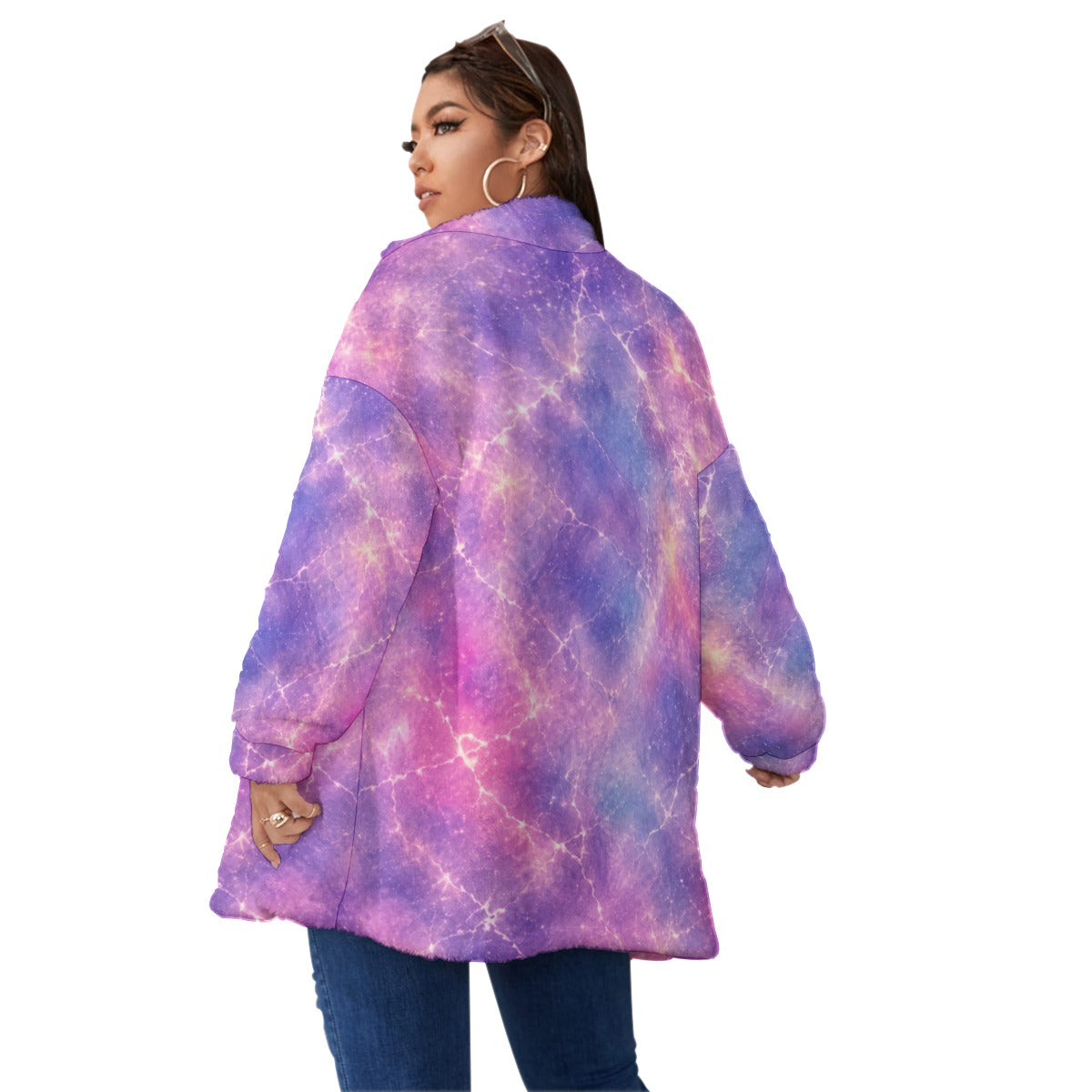 Unisex Borg-Fleece Stand-Up Collar Zip Coat — Plus Size - view 4