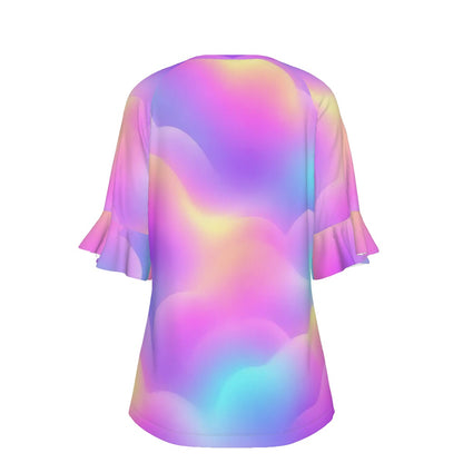 V-neck Women's T-shirt With Bell Sleeve