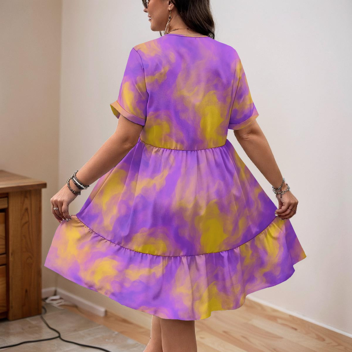 Unisex Women’s Floral V-Neck Short Sleeve Dress