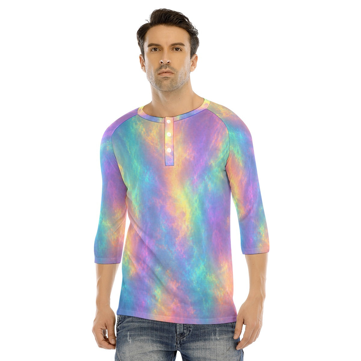 Men's Bracelet Sleeve T-shirt With Button Closure - view 1