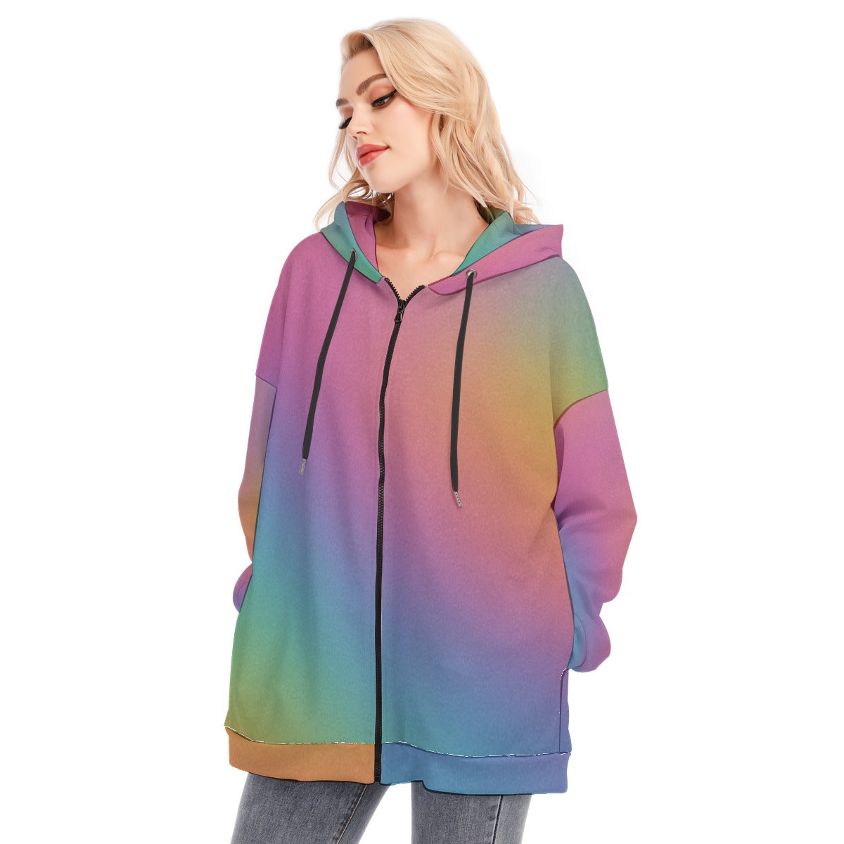 Women's Long Hoodie With Zipper Closure