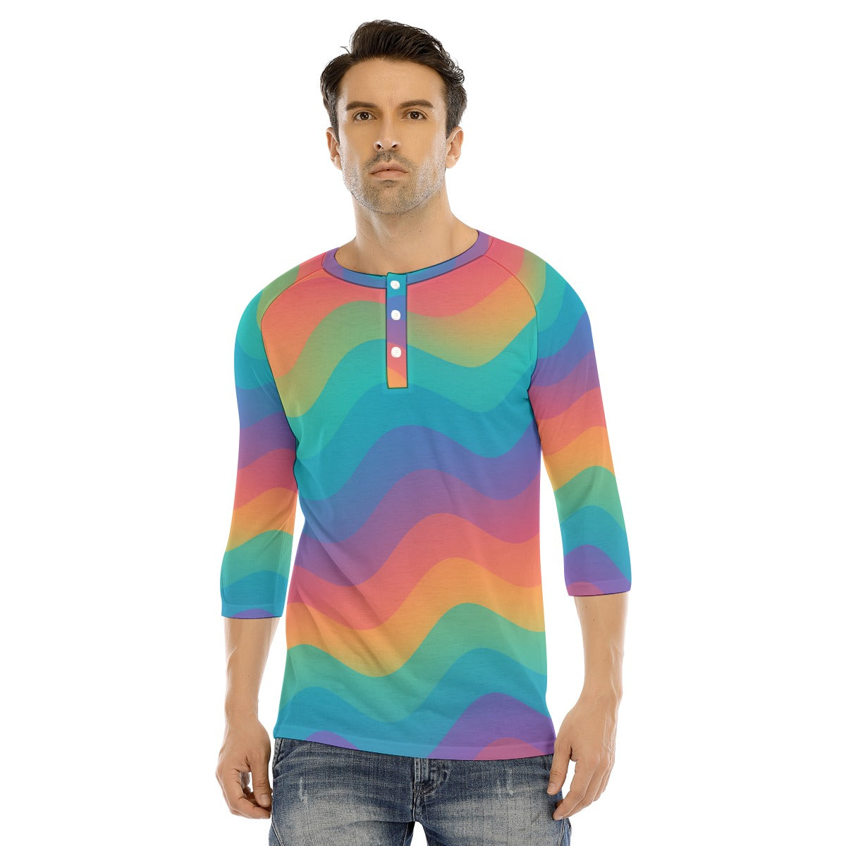 Men's Bracelet Sleeve T-shirt With Button Closure - view 1