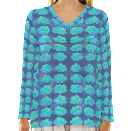 Women's Loose V-Neck T-Shirt With Long Sleeve