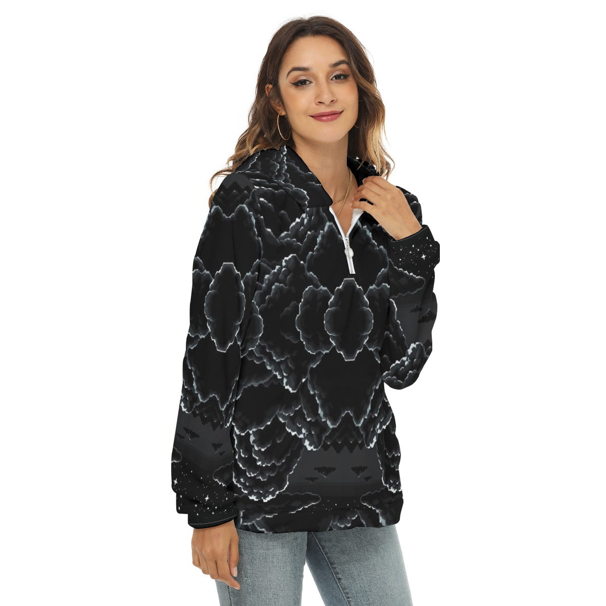 Women's Borg Fleece Hoodie With Half Zip