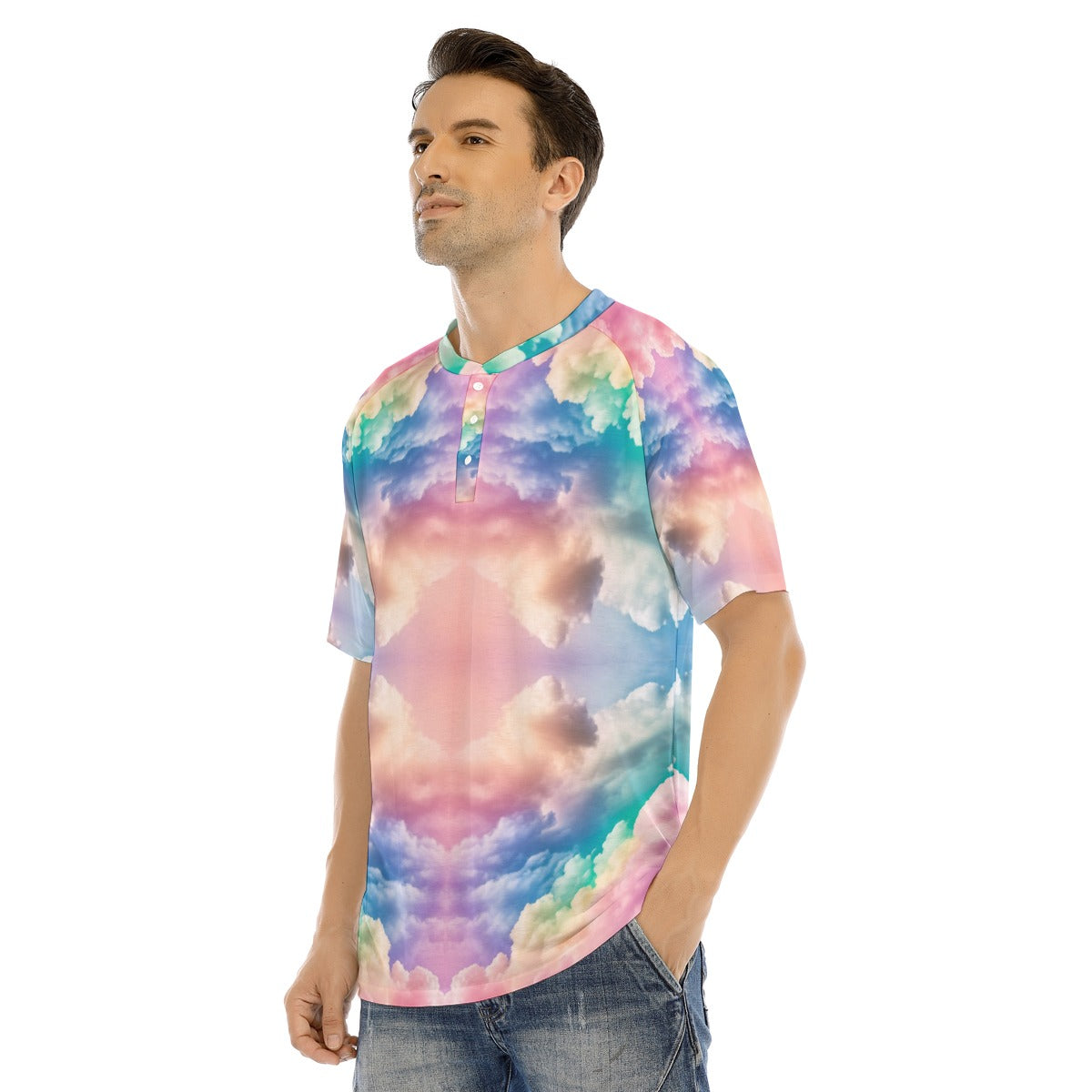 Men's Raglan Sleeve T-shirt With Button Closure