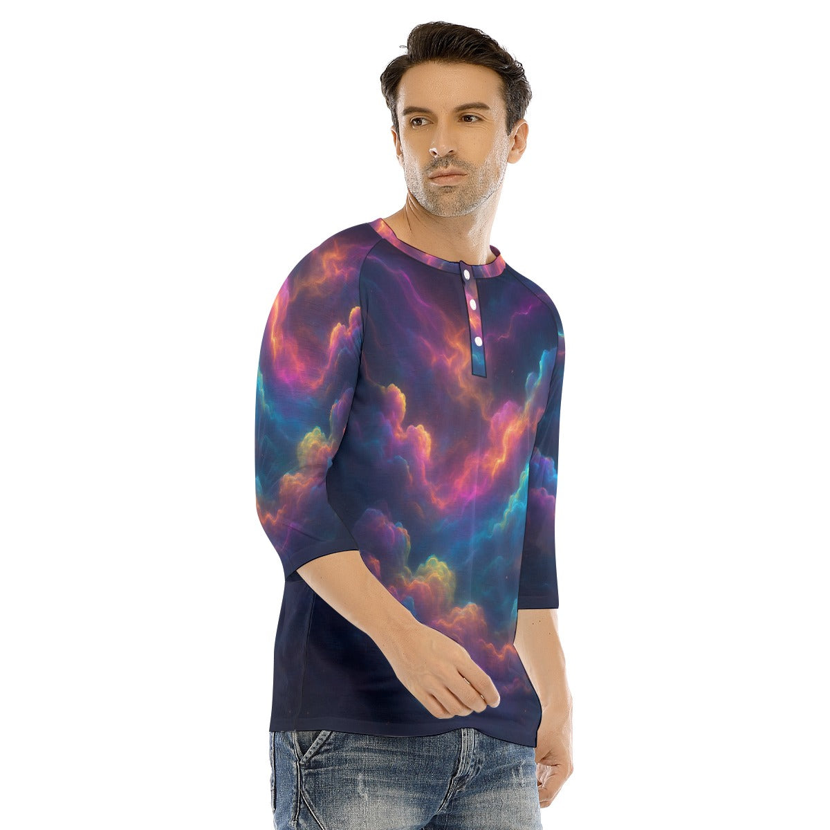 Men's Bracelet Sleeve T-shirt With Button Closure - view 2