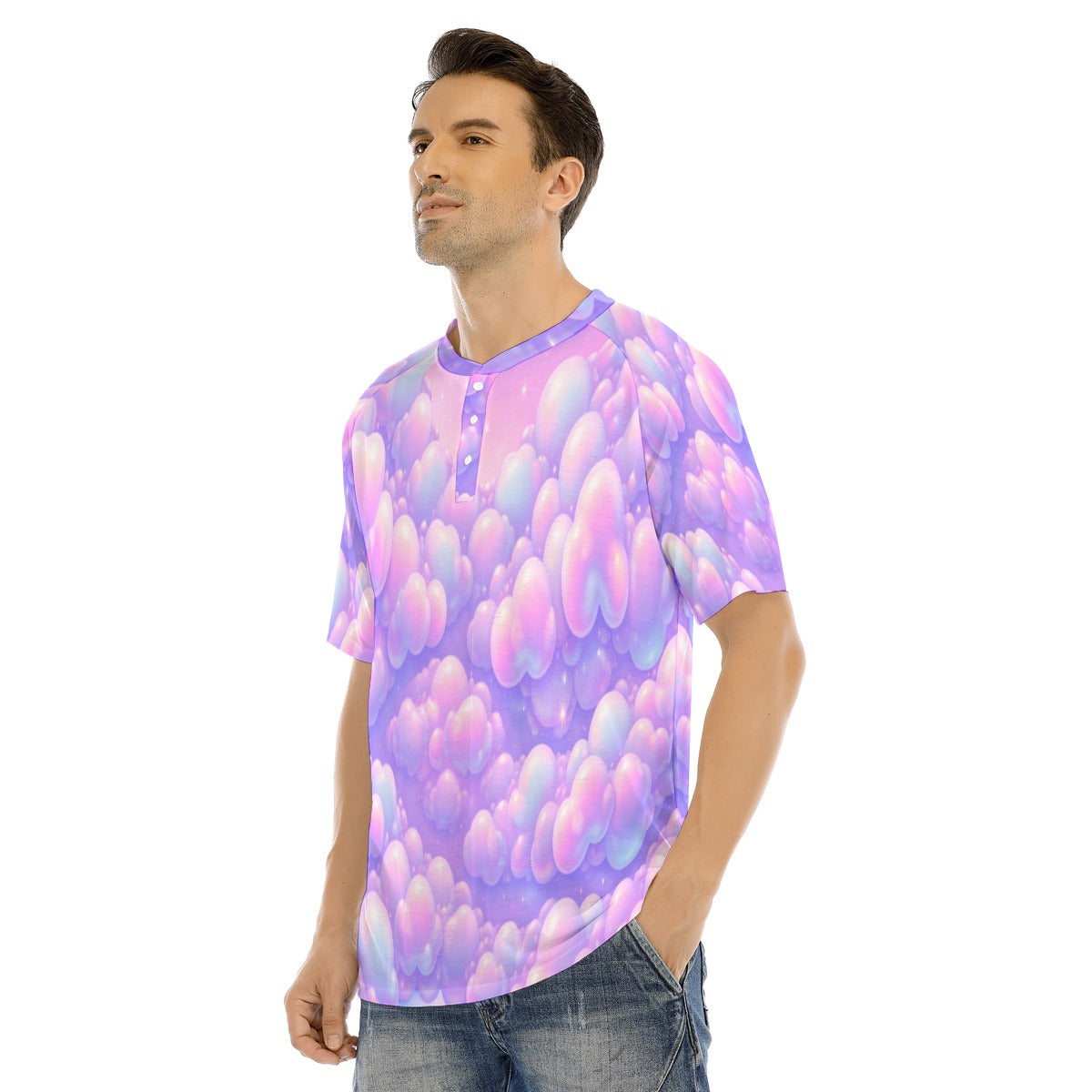 Men's Raglan Sleeve T-shirt With Button Closure