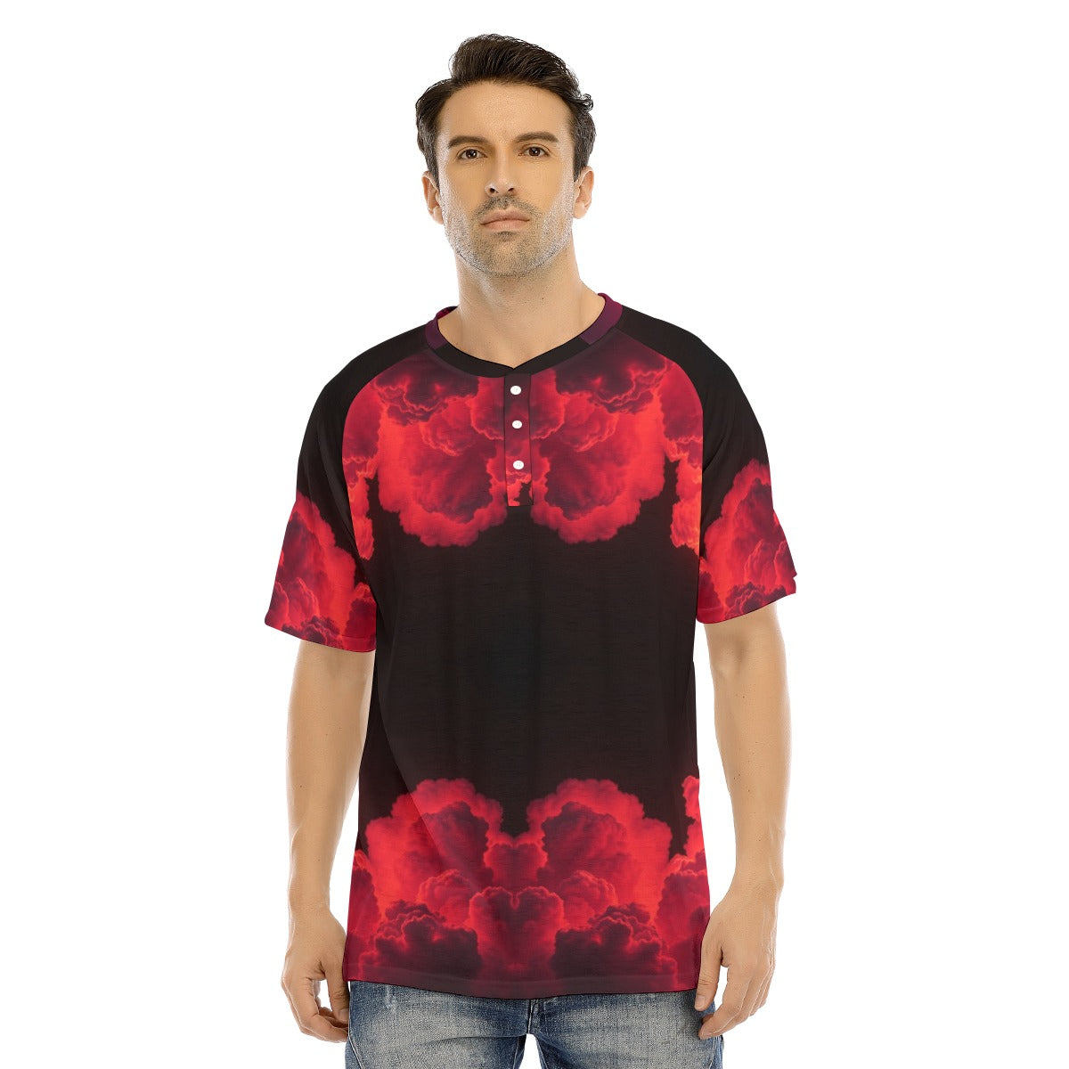 Men's Raglan Sleeve T-shirt With Button Closure