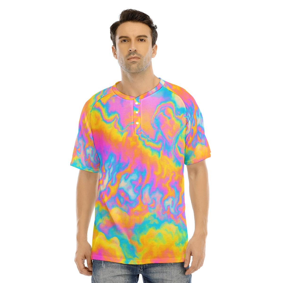 Men's Raglan Sleeve T-shirt With Button Closure