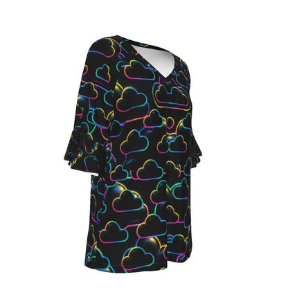 V-neck Women's T-shirt With Bell Sleeve